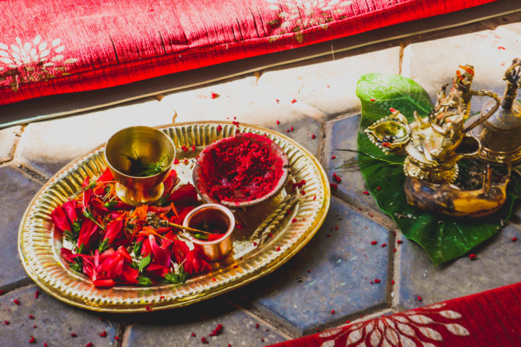 Traditional offerings and ceremonial items prepared for Maghe Sankranti in Nepal